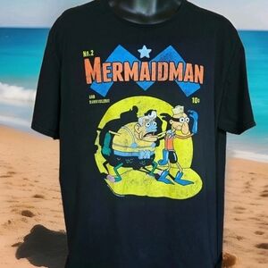 Mermaidman and Barnacleboy Mens XL Tshirt Spongebob Squarepants Comic EUC